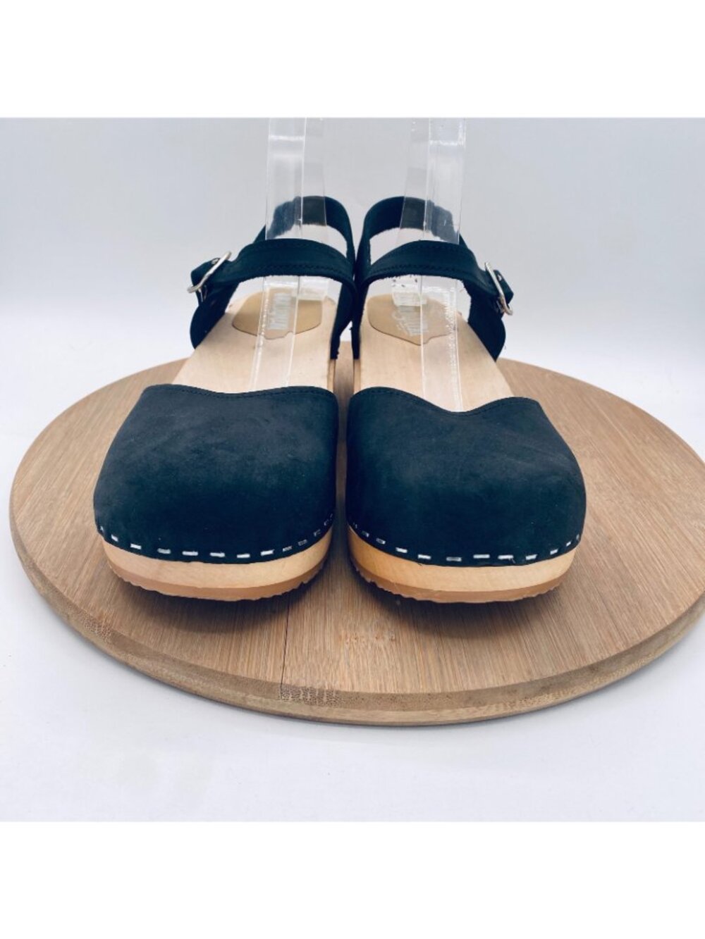 Sandgrens Swedish Wooden Clogs Womens 9 40 Black Leather Mary Jane Handmade - Picture 3 of 12